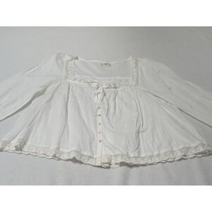 Natural Life Cotton Lace White Blouse Sz Med Cottagecore Dainty Feminine Shirt